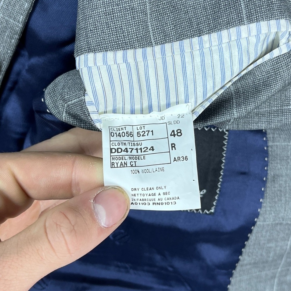 David Donahue Mens 48R Grey Windowpane 100% Wool Sport Coat Made in Canada - Picture 4 of 14